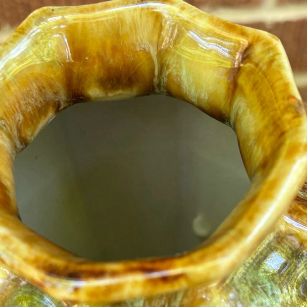 Pottery Drip glaze brown and gold ribbed ceramic decorative vase